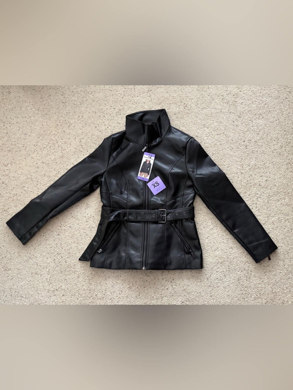 Women’s Kenneth Cole Faux-Leather Belted Jacket, XS, NWT - Picture 5 of 5
